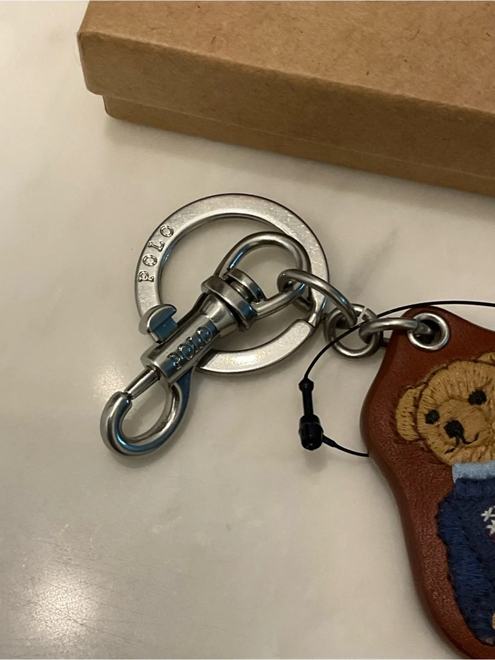 NEW Polo Ralph Lauren FLAG SWEATER BEAR - LEATHER Key Ring Keychain - BROWN